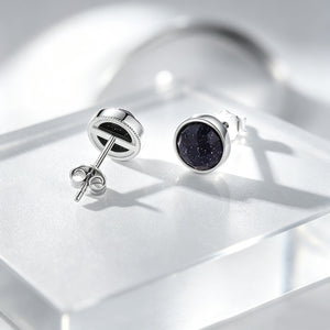 Classic Black Round Gemstone Stud Earrings