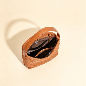 Woven Leather Suede Hobo Shoulder Handbag