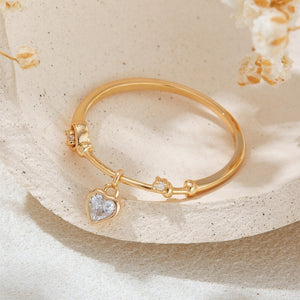 Dainty Heart Dangle Charm Crystal Band Ring