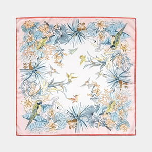 Silk Tropical Bird Floral Print Square Scarf