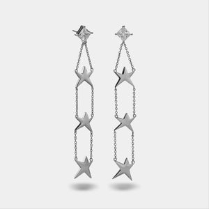 Long Chain Star Drop Statement Earrings