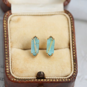 Dainty Elongated Hexagon Gem Stud Earrings