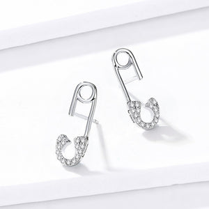 Classic Punk Pave CZ Paperclip Stud Earrings