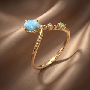Natural Larimar Cabochon Teardrop Band Ring
