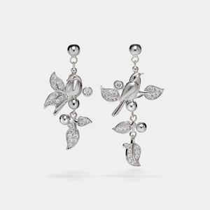 Mismatch Bird Leaf Statement Drop Earrings