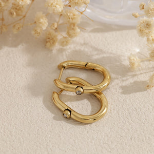 Dainty Bezel CZ Elongated Oval Hoop Earrings
