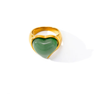 Chunky Gold Bezel Heart Gemstone Band Ring