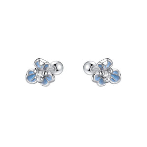 Dainty Blue Flower Screw Back Stud Earrings