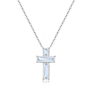 Baguette Moissanite Cross Pendant Necklace