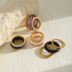 Dainty Colorful Resin Pave Stacking Band Ring