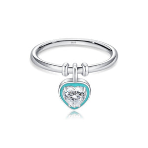 Mint Heart Dangle Charm Stacking Band Ring