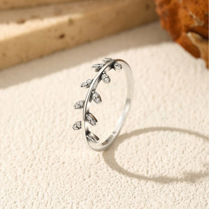 Dainty Pave Crystal Olive Leaf Vine Band Ring