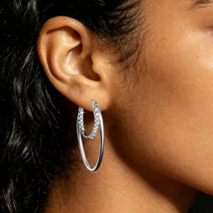 Moissanite Double Layered Oval Hoop Earrings