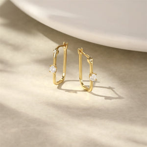 Classic CZ Accent Rectangular Hoop Earrings