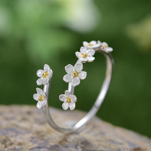 Textured Floral Blossom Adjustable Open Ring