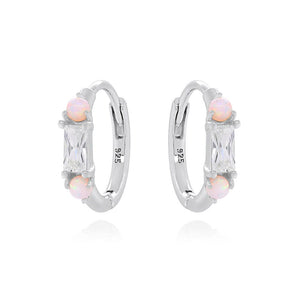 Dual Opal Baguette CZ Huggie Hoop Earrings