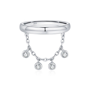 Dangle Chain Fringe Smooth Band Stack Ring
