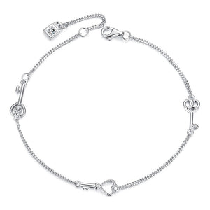 Elegant CZ Key Padlock Charm Chain Bracelet