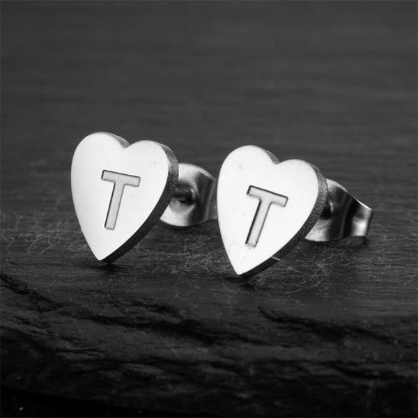 Initial Letter Heart Stud Earrings