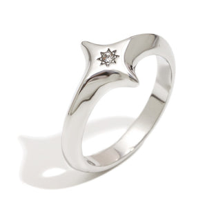 Dainty North Star Engraved Sun CZ Band Ring