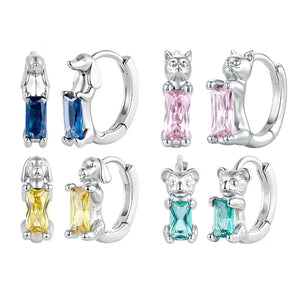 Baguette CZ Cute Animal Huggie Hoop Earrings