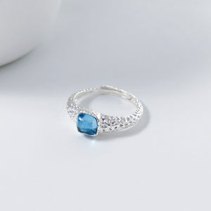 Blue Aquamarine Hammered Stack Open Ring