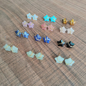 Natural Crystal Stone Star Wire Stud Earrings
