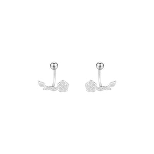Floral CZ Branch Curved Lobe Hugger Earrings