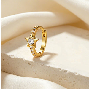 Dainty Star Half Pave CZ Huggie Hoop Earrings
