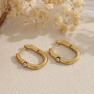Dainty Bezel CZ Elongated Oval Hoop Earrings