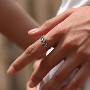 Dainty Pave Crystal Olive Leaf Vine Band Ring