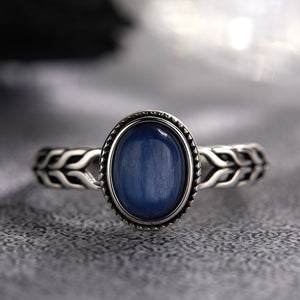 Oval Cabochon Blue Stone Wheat Stack Ring