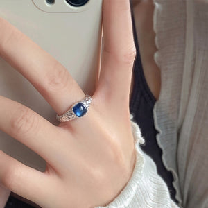 Blue Aquamarine Hammered Stack Open Ring