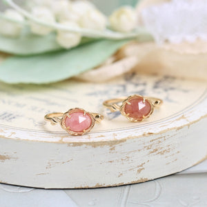 Natural Pink Stone Textured Frame Band Ring