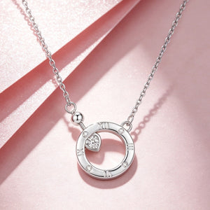 Roman Numeral Heart Stone Charm Necklace