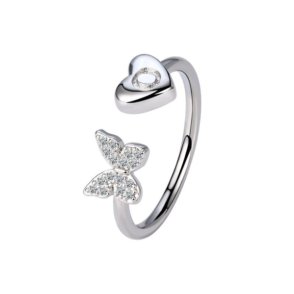 Initial Letter Heart Butterfly Ring