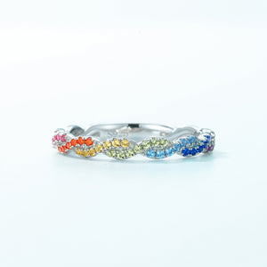 Rainbow CZ Twisted Stackable Band Ring