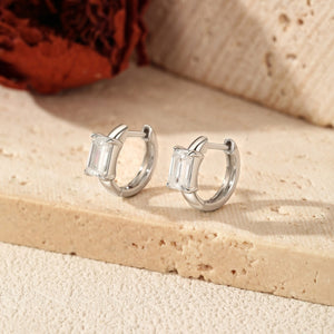 Emerald Cut Moissanite Huggie Hoop Earrings