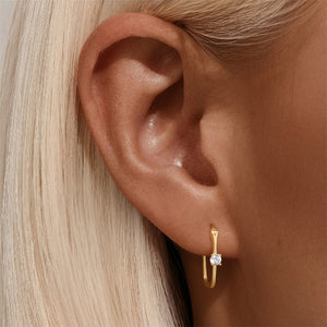 Classic CZ Accent Rectangular Hoop Earrings