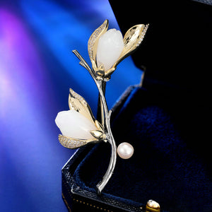 Pearl Magnolia Flower Branch Brooch