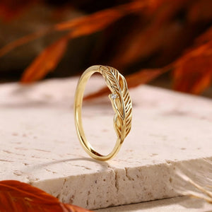 Tiny Sparkling CZ Textured Feather Band Ring