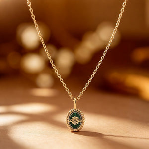 Carved Rose Malachite Rope Charm Necklace
