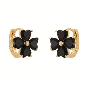 Black Four Leaf Clover Huggie Hoop Earrings