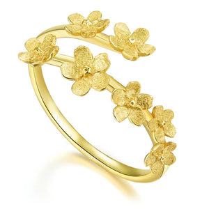 Textured Floral Blossom Adjustable Open Ring