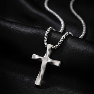 Vintage Brushed Twist Cross Charm Necklace