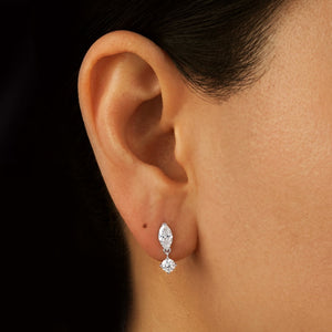 Marquise Round Moissanite Drop Stud Earrings