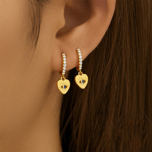 Blue Stone Evil Eye Heart Drop Hoop Earrings