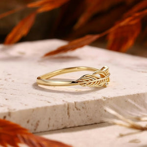 Tiny Sparkling CZ Textured Feather Band Ring