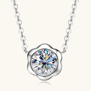 Tiny Moissanite Floral Bezel Pendant Necklace