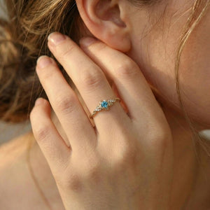 Botanical Rose Flower Vine Blue CZ Band Ring